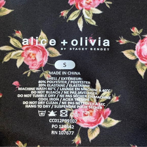 Alice + Olivia Aaron High-Rise Leggings black w ditsy floral motif size small - Picture 5 of 9
